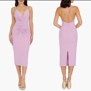 Dress the Population Viv Ruched Sleeveless Midi Dress Size XL